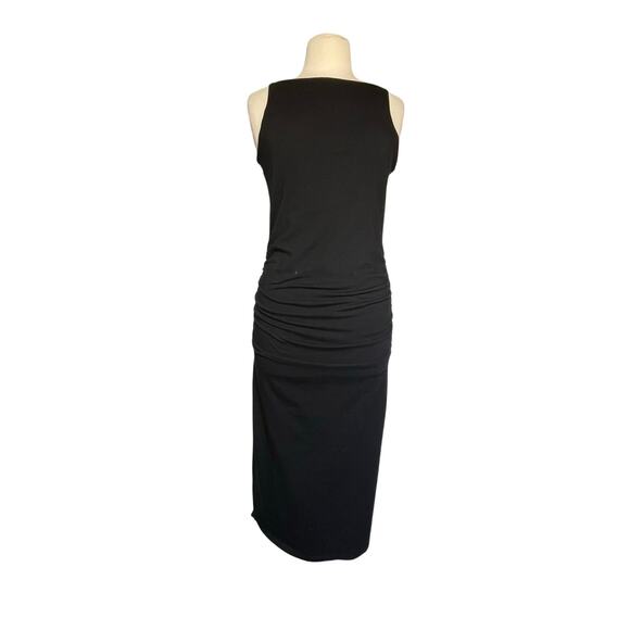 NWT MICHAEL STARS Women’s Front To Back Black Ruched Midi dress - Picture 7 of 8